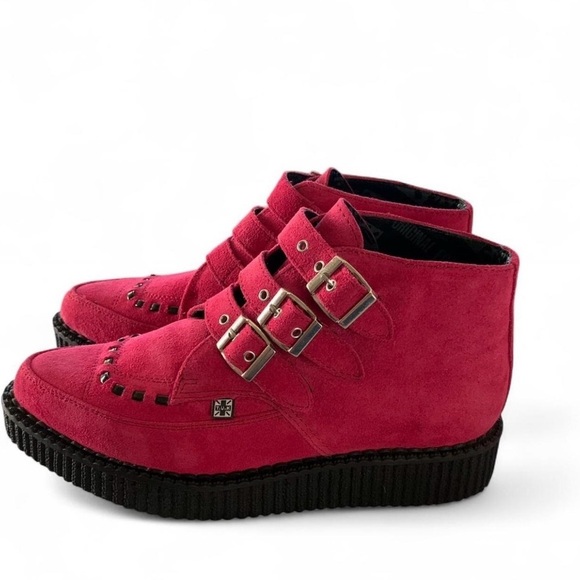 T.U.K Creepers A8507 Pink Ankle Boots with Buckle Straps US W 7.5 EU 38 90’s - Picture 2 of 7